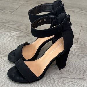 TOP Moda Black Suede Ankle-Strap Block Heels